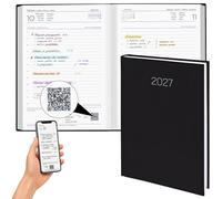 DEUSTO Agenda 2027 Pagina por Dia | Dietario Anual 14,5 x 20,5 cm Enero-Diciembre | Agenda con OrganaizED+, Cinta Marcapáginas, Encuadernación Cosida, Agenda de Trabajo Oficina Estudiantes, Negro