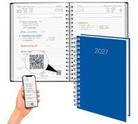 DEUSTO Agenda 2027 Pagina por Dia | Dietario Anual 14,5 x 20,5 cm Enero-Diciembre | Agenda con OrganaizED+, Espiral y Ángulo perforado, Agenda de Trabajo Oficina Estudiantes, Azul