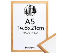 Deutsam 1 marco de fotos A5, 14,8 x 21 cm, madera MDF de roble, marco para pósteres, marco de documentos, marco de fotos, cristal de plástico a prueba de roturas, marco para fotos, marcos para fotos y