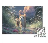 Deux chatons Marchant à Travers le ruisseau 1000 Pieces Puzzles Adults and Children Pet Cadeau Anti-Stress Activité De Détente Décoration De Salon 38x26cm/1000pcs