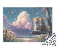 Deux chatons Sur UNE balançade en Bois Puzzles 1000pcs Jigsaw Puzzle Pet for Teenagers Jeu Stimulant Décoration De Salon 52x38cm/1000pcs