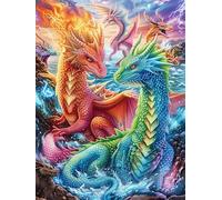 Deux Dragons Dans Des flammes colorées Rompecabezas 500 Piezas Cartón para Parejas Mitos fantásticos Actividad Tiempo Libre Terapia Relajación Decoración Salón Regalo Sorpresa 500 PCS