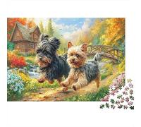 Deux Yorkies Courant Puzzle Pour Adultes : Pet Défiant 1000 Pièces, Jeux Éducatifs, Décoration Maison Et Cadeau 70x50cm/1000pcs