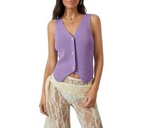 DeuYeng Chaleco de punto sin mangas de verano para mujer, cuello en V, con botones, ligero, sin mangas, chaleco, Morado (, 50
