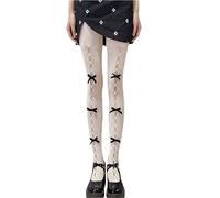 DeuYeng Y2K - Medias de red, pantalones de encaje, medias de cintura alta, con lazo recortado, para mujer, medias de lencería, Blanco y negro., talla única