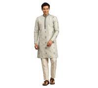 DEV KI RAHA Men's Machine Embroidered Kurta Pajama Set | Sage Green | Regular Fit | Festive & Ethnic Wear