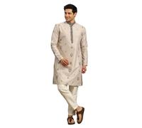 DEV KI RAHA Men's Machine Embroidered Kurta Pajama Set | Skin Beige | Regular Fit | Festive & Wedding Ethnic Wear