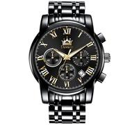 devaco Relojes de cuarzo para hombre, de acero inoxidable, resistentes al agua, con calendario de luz nocturna, cronógrafo, para hombre, Banda negra + cara negra, Relojes para hombre