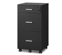 DEVAISE Archivador de 3 Cajones con Cerradura, Mueble Bajo Escritorio en Madera con Ruedas para Documentos A4 Carta, Negro Moderno para Hogar Oficina