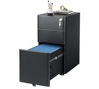 DEVAISE Carrito de Oficina con 3 Cajones Bloqueables, Mueble Bajo Escritorio Multifunción, Repositorio para Impresora y Archivador con Ruedas, Negro