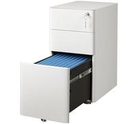 DEVAISE Carrito de Oficina con 3 Cajones Bloqueables, Mueble Bajo Escritorio Multifunción, Repositorio para Impresora y Archivador con Ruedas, Blanco