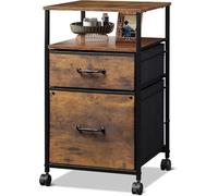 DEVAISE Carro Archivo 2 Cajones con Estantería Abierta, Organizador Oficina Móvil para A4/Carta bajo Escritorio, Madera Rústica