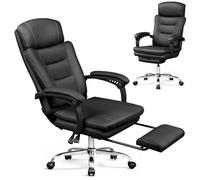 DEVAISE Poltrona da Ufficio Ergonomica con Poggiapiedi, Pelle PU, Schienale Regolabile 3 Posizioni, Cuscino a Molle, Base Metallica, Ruote Silenziose, Portata MAX 180 kg, Nero