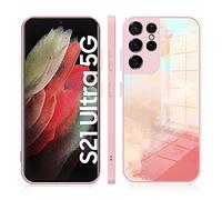 DEVASO Custodia per Samsung Galaxy S21 Ultra Silicone Liquido Ultra Sottile Antiscivolo TPU Posteriore Vetro Acquerello Sfumato Protezione Cover - Rosa