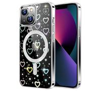 DEVASO Funda Magnética para iPhone 13/14 6,1 Pulgadas Compatible con MagSafe, Carcasa Transparente Holográfico Brillante Motivo de Corazón Brillante Lindo Moda Cover para Mujeres y Niñas
