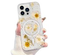 DEVASO Funda Magnética para iPhone 13 Pro MAX Compatible con MagSafe, Carcasa Transparente Flores secas diseño de Flores Brillantes antiarañazos antigolpes para Mujeres y niñas