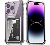DEVASO Funda para iPhone 14 Pro con Tarjetero, Transparente Silicona Cuatro Esquinas Anti-Caídas TPU de Cartera para Porta Tarjetas Carcasa Airbag Anti Arañazos Case
