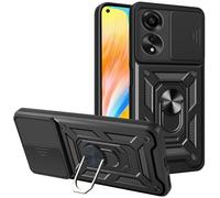 DEVASO Funda para OPPO A78 4G, Protección de Cámara Carcasa Antigolpes Armor Silicone Armor Carcasa con 360 Anillo Soporte PC Silicona TPU Bumper Antigolpes Case, Negro