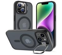 DEVASO Funda Soporte para iPhone 13/14, Compatible con MagSafe, Magnética Carcasa con Soporte de Cámara Ajustable Incorporado Translúcido Mate Grado Militar Antigolpes Resistente Caso, Negro