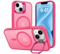 DEVASO Funda Soporte para iPhone 13/14, Compatible con MagSafe, Magnética Carcasa con Soporte de Cámara Ajustable Incorporado Translúcido Mate Grado Militar Antigolpes Resistente Caso,Rosa Vivo