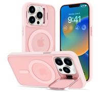 DEVASO Funda Soporte para iPhone 13 Pro MAX, Compatible con MagSafe, Magnética Carcasa con Soporte de Cámara Ajustable Incorporado Translúcido Mate Grado Militar Antigolpes Resistente Caso, Rosa