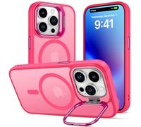 DEVASO Funda Soporte para iPhone 14 Pro, Compatible con MagSafe, Magnética Carcasa con Soporte de Cámara Ajustable Incorporado Translúcido Mate Grado Militar Antigolpes Resistente Caso,Rosa Vivo