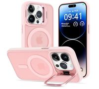 DEVASO Funda Soporte para iPhone 14 Pro, Compatible con MagSafe, Magnética Carcasa con Soporte de Cámara Ajustable Incorporado Translúcido Mate Grado Militar Antigolpes Resistente Caso, Rosa