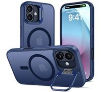 DEVASO Funda Soporte para iPhone 16 Plus, Compatible con MagSafe, Magnética Carcasa con Soporte de Cámara Ajustable Incorporado Translúcido Mate Grado Militar Antigolpes Resistente Caso,Azul Oscuro