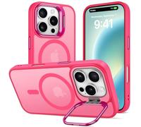 DEVASO Funda Soporte para iPhone 16 Pro, Compatible con MagSafe, Magnética Carcasa con Soporte de Cámara Ajustable Incorporado Translúcido Mate Grado Militar Antigolpes Resistente Caso,Rosa Vivo