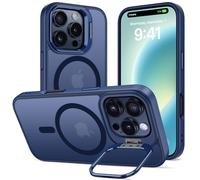 DEVASO Funda Soporte para iPhone 16 Pro, Compatible con MagSafe, Magnética Carcasa con Soporte de Cámara Ajustable Incorporado Translúcido Mate Grado Militar Antigolpes Resistente Caso,Azul Oscuro