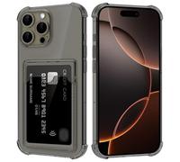 DEVASO Transparente Silicona Funda para iPhone 16 Pro MAX con Tarjetero Cuatro Esquinas Anti-Caídas TPU de Cartera para Porta Tarjetas Carcasa airbag Anti Arañazos Case, Negro