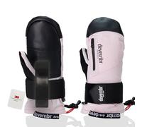 devembr Manoplas de esquí con Muñequeras, Manoplas de Snowboard con Pantalla Táctil, Impermeables, Rosa, M