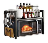 devesanter Estantería extensible para microondas de 2 niveles con 6 ganchos, organizador de cocina, para encimera, extensible de 40 a 64 cm, color negro