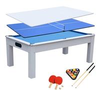 DEVESSPORT Mesa de Billar 3 en 1 Blanca - Billar, Ping Pong y Mesa de Comedor Incluye Todos los Accesorios, Fabricado de MDF, niveladores de Patas y Dimensiones 215x121x78cm
