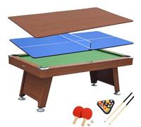 DEVESSPORT Mesa de Billar 3 en 1 Marrón - Billar, Ping Pong y Mesa de Comedor Incluye Todos los Accesorios, Fabricado de MDF, niveladores de Patas y Dimensiones 215x121x78cm