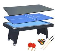 DEVESSPORT Mesa de Billar 3 en 1 Negro - Billar, Ping Pong y Mesa de Comedor Incluye Todos los Accesorios, Fabricado de MDF, niveladores de Patas y Dimensiones 215x121x78cm