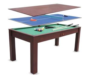 DEVESSPORT Mesa Multijuego 3 en 1 | Billar, Ping Pong y Mesa de Comedor | Estructura de Madera, Accesorios Incluidos, Acabado Elegante | Ideal para Hogares y Espacios Multifuncionales