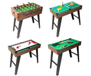 DEVESSPORT Mesa Multijuegos 4 en 1 Infantil | Futbolín, Billar, Ping Pong y Hockey en un Solo Juego | Todos los Accesorios Están Incluidos | Listo para Empezar a Jugar