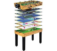 Devessport - Multijuego 12 en 1 - Futbolín, Billar, Push Hockey, Ice Hockey, Ping-Pong, Póker, Dados, Ajedrez, Anillas, Herradura, Bolos, Incluye nivelador - Medidas: 124 x 61 x 81 Cm