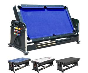 DEVESSPORT Multijuego Giratorio 4 en 1 Olimpus | Mesa de Billar, Air Hockey, Ping-Pong y Mesa de Comedor | 203.5x112x81 cm | Incluye Todos los Accesorios para los 3 Juegos (Azul)