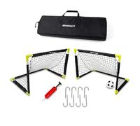 Devessport Set de 2 Mini Porterías de Fútbol para Niños, 90x60x60 cm | Incluye Balón, Inflador, Piquetas y Bolsa de Transporte | Porterías Plegables e Infantiles para Jardín, Exterior y Playa