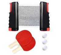 DEVESSPORT Set de Ping Pong con Red Retráctil | 2 Palas + 3 Pelotas + Red Ajustable | Red Ajustable para Mesas de Ping Pong | Juego Portátil para Interior y Exterior