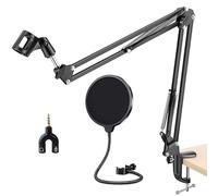 DEVICE OF URBAN INFOTECH Soporte de micrófono de grabación profesional con filtro pop para micrófono de condensador, soporte de micrófono de tijera con filtro de audio pop y adaptador en forma de U