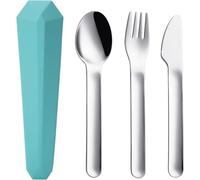 DEVICO Cubertería de viaje con estuche, juego de cubiertos para camping para 1 persona, acero inoxidable, cubiertos para ir al aire libre, con cuchillo, tenedor, cuchara y funda, cubiertos ideales