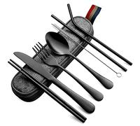 DEVICO Juego de Cubiertos Acero Inoxidable para Viaje y Camping (Negro)