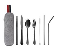 DEVICO Juego de Cubiertos Acero Inoxidable para Viaje y Camping (Negro)