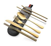 DEVICO Juego de Cubiertos Acero Inoxidable para Viaje y Camping (Oro)