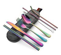 DEVICO Juego de cubiertos de viaje con estuche, juego de cubiertos portátil de camping para 1, cuchillo reutilizable de acero inoxidable, tenedor, cuchara, palillos para lonchera, trabajo, picnic