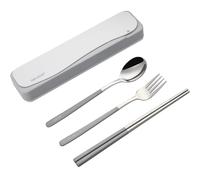 DEVICO Utensilios de viaje con estuche, utensilios de camping de acero inoxidable 18/8, reutilizable, portátil, para lonchera, incluye tenedor, cuchara, palillos