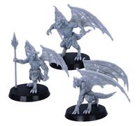 Devil Minions - 3 miniaturas de gárgolas para juegos de rol de mesa | Monstruos de fantasía base de 32 mm | DnD, juegos de guerra | Miniaturas épicas con licencia | Figuras de resina sin pintar para